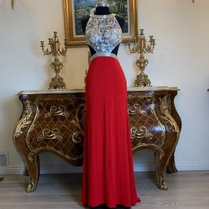 Open back Rhinestone bodice spandex skirt evening prom dress